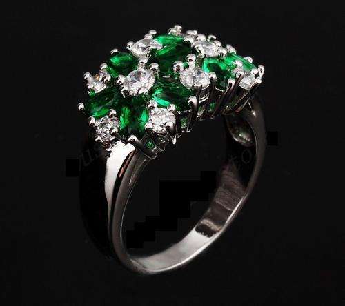Ladies Gorgeous 10K White Gold Filled Ring with Emeralds (Size 7)